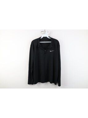 Nike 1/4 Zip Pullover Jacket Top Mens Size L Heather Black Long Sleeve Swoosh